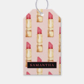 Matig roze en rode lipstick, meisje met naam cadeaulabel (Voorkant)