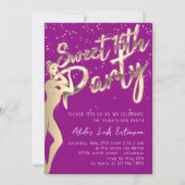 Matig roze Gold Sweet 16th Party script Kaart (Voorkant)
