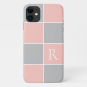 Matig roze, grijs vierkant kleurenblok monogrammen Case-Mate iPhone case (Achterkant)