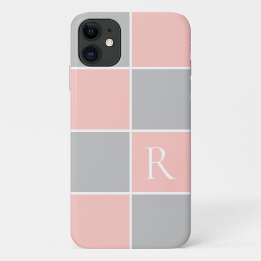 Matig roze, grijs vierkant kleurenblok monogrammen Case-Mate iPhone case (Achterkant)