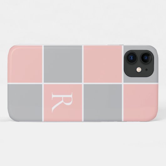 Matig roze, grijs vierkant kleurenblok monogrammen Case-Mate iPhone case (Achterkant (horizontaal))