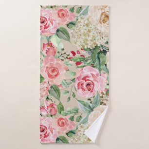 Matig roze roos waterverf floraal badhanddoek