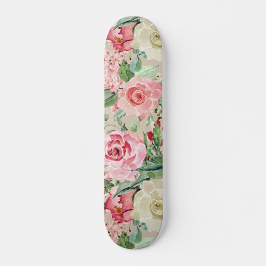 Matig roze roos waterverf floraal skateboard (Voorkant)