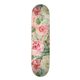 Matig roze roos waterverf floraal skateboard
