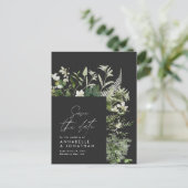 Matig rustige eucalyptus botanische elegant zwart aankondigingskaart (Staand voorkant)