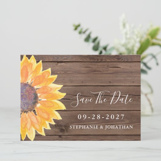 Matig Rustisch Zonnebloemhout sparen de datum Save The Date (Staand voorkant)