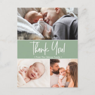 Matig sage groen tweede baby geboortefoto collage aankondigingskaart