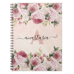 Matig schattig Roze Glitter Roos Gold floral Notitieboek