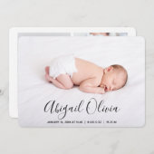 Matig script Baby Naam Fotocollage geboorte Aankondiging (Voorkant / Achterkant)
