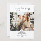 Matig script elegant marineblauw kerstfoto feestdagenkaart (Voorkant)