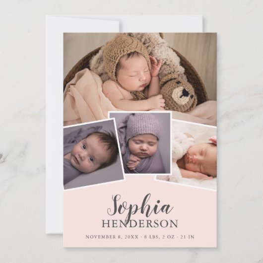 Matig script foto Blush Pink Birth Aankondiging (Voorkant)