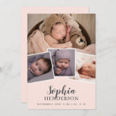 Matig script foto Blush Pink Birth Aankondiging (Voorkant / Achterkant)