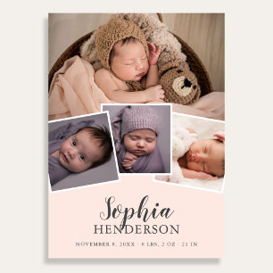 Matig script foto Blush Pink Birth Aankondiging