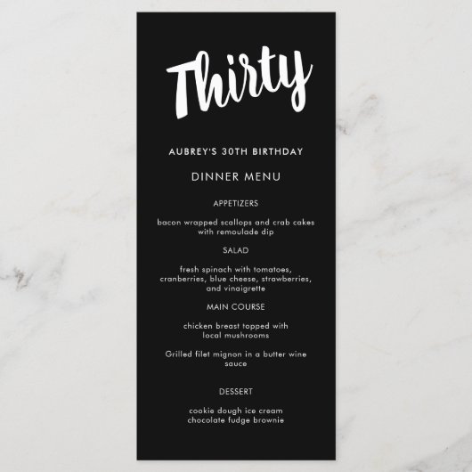 Matig script om het even welk jaarmenu van 30e ver menu (Voorkant)