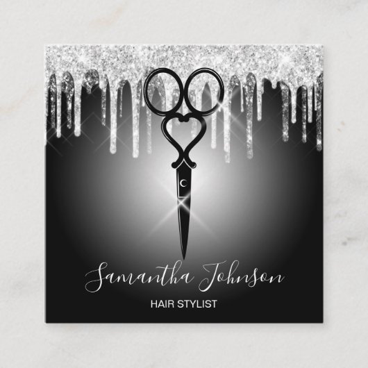 Matig Silver drip haarstylist kapster Vierkante Visitekaartje (Voorkant)