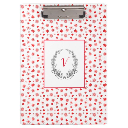 Matig Stijlvol Monogram Girly Pattern Red Klembord (Voorkant)