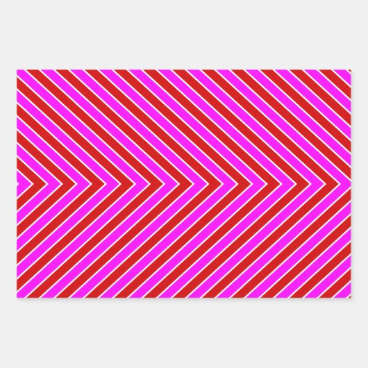 Matig Stripe Pattern Red Hot Pink Inpakpapier Vel (Voorkant 3)