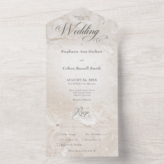 Matig Tan Marble Minimal Monogram Dinner All In One Uitnodiging (Binnen)