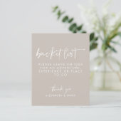 Matig Taupe Script Wedding Bucket List Sign. (Staand voorkant)