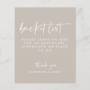 Matig Taupe Script Wedding Bucket List Sign.