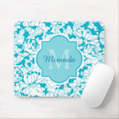 Matig Turquoise Floral Girly Monogram met naam Muismat (Met muis)