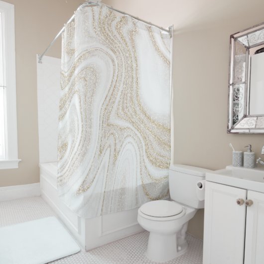 Matig witte marmer glitter douchegordijn (In situ)