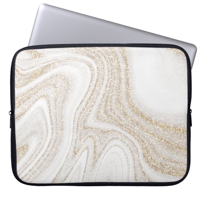 Matig witte marmer glitter laptop sleeve (Voorkant)