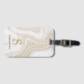 Matig witte marmer glitter monogram bagagelabel (Voorkant (horizontaal))