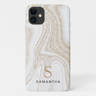 Matig witte marmer glitter monogram iPhone 11 hoesje