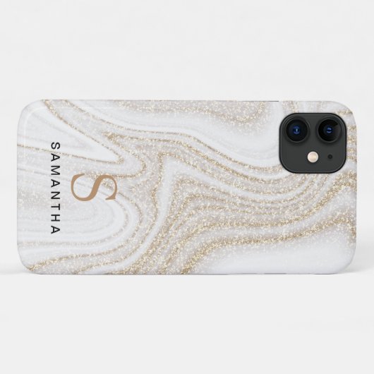 Matig witte marmer glitter monogram Case-Mate iPhone case (Achterkant (horizontaal))