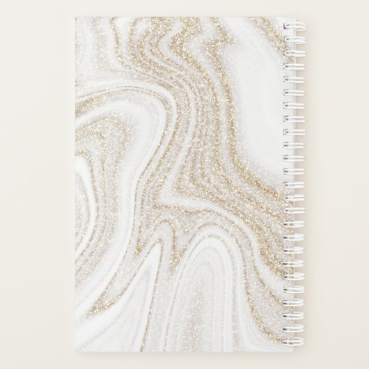 Matig witte marmer glitter monogram planner (Achterkant)