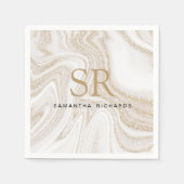 Matig witte marmer glitter monogram servet (Voorkant)