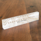 Matig witte marmer glitter naambordje (Zijkant)