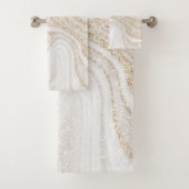 Matig witte marmer met goudglitter bad handdoek (Insitu)