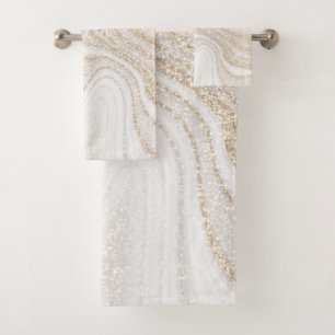 Matig witte marmer met goudglitter bad handdoek