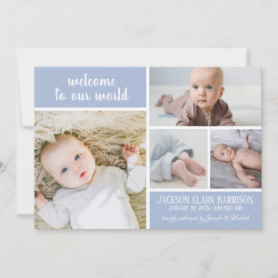 Matig Zacht Blauw Foto Collage Baby Birth Aankondiging