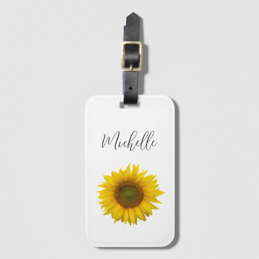Matig zonnebloem, aangepast elegant script bagagelabel (Voorkant (verticaal))