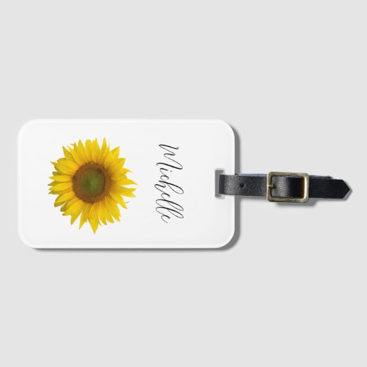 Matig zonnebloem, aangepast elegant script bagagelabel (Voorkant (horizontaal))