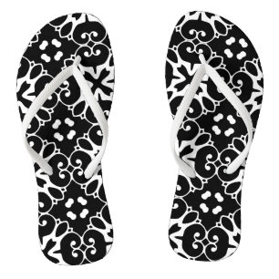 Matig zwart en wit, vouw Grafische Floral Flip Teenslippers