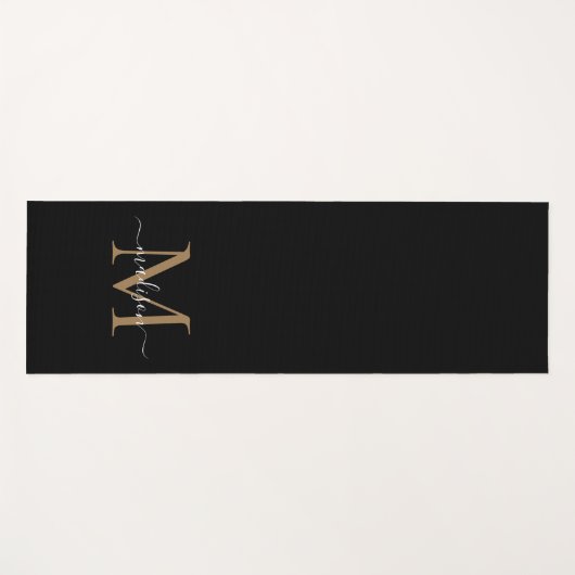 Matig zwart goudmonogram elegant eminine-script yogamat (Voorkant (horizontaal))