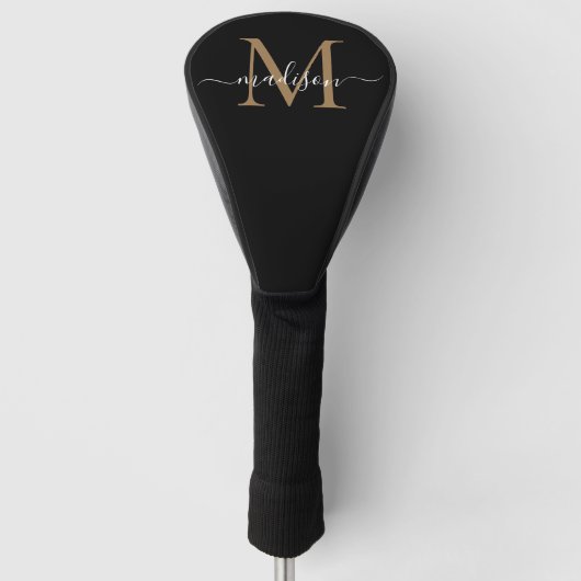Matig zwart goudmonogram meisje legant script golfheadcover (Voorkant)
