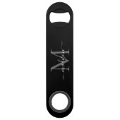 Matig zwart goudmonogram meisje legant script speed flessenopener (Achterkant)