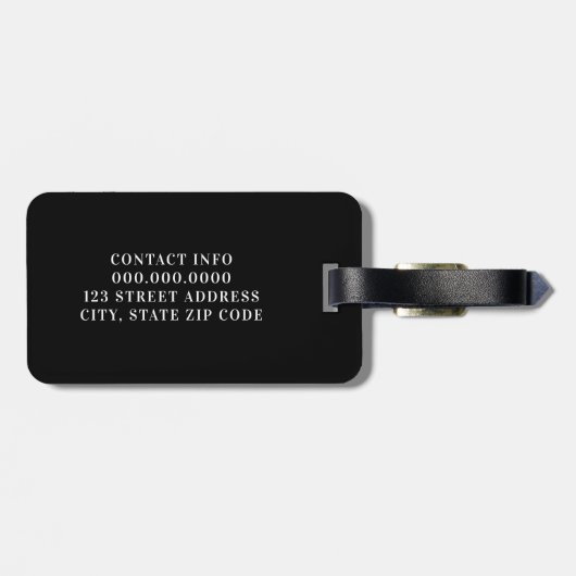 Matig zwart goudmonogram script bagagelabel (Achterkant horizontaal)