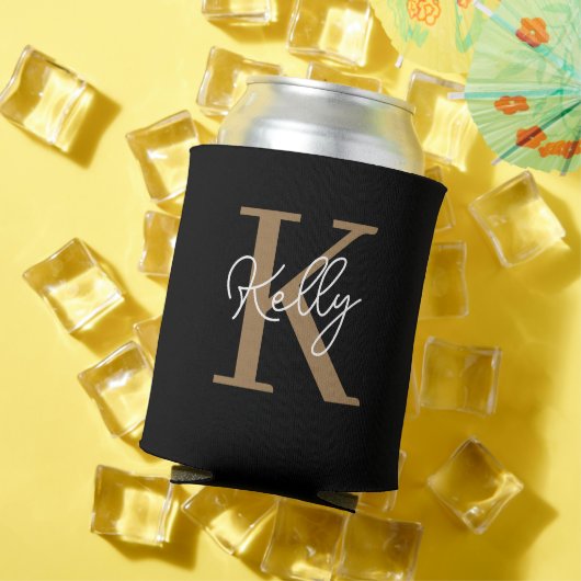 Matig zwart goudmonogram script blikjeskoeler (Insitu Zomer)