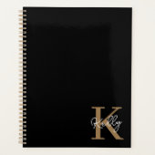 Matig zwart goudmonogram script planner (Voorkant)
