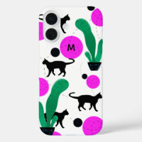 Matig zwart kat en cactus Patroonmonogram