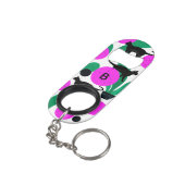 Matig zwart kat en cactus Patroonmonogram Mini Flessenopener (Achterkant Gekanteld)