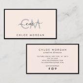 Matig zwart lichtroze script handtekeningmonogram visitekaartje (Voorkant / Achterkant)