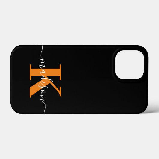 Matig zwart-Oranje monogram Case-Mate iPhone Case (Achterkant (horizontaal))