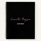 Matig zwart roze zwart script notitieboek (Voorkant)